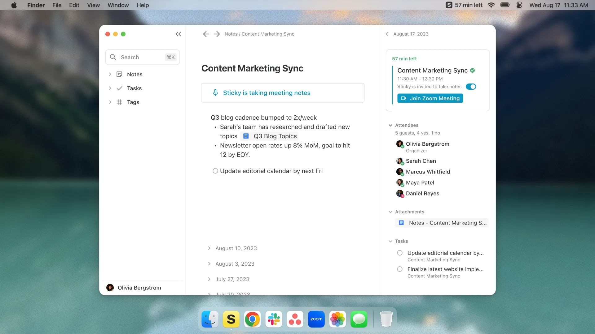 Sticky.app — Recurring meeting notes